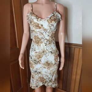 La Belle Paisley Roses Leopard Print Ruffle Dress 90s Size 9